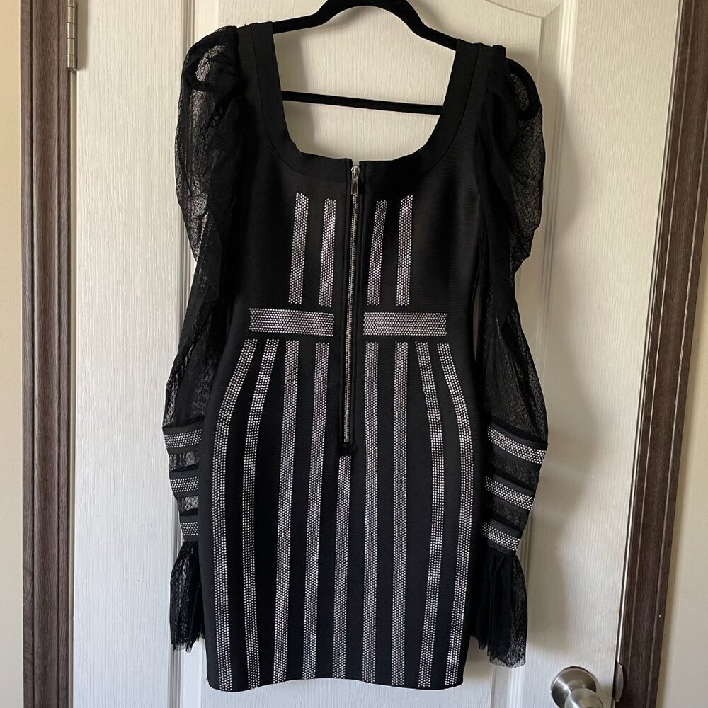 Div Abby Trends Rhinestone Puff Sleeve Bandage Dress | Size Large (10–12) | NWOT - Picture 7 of 12